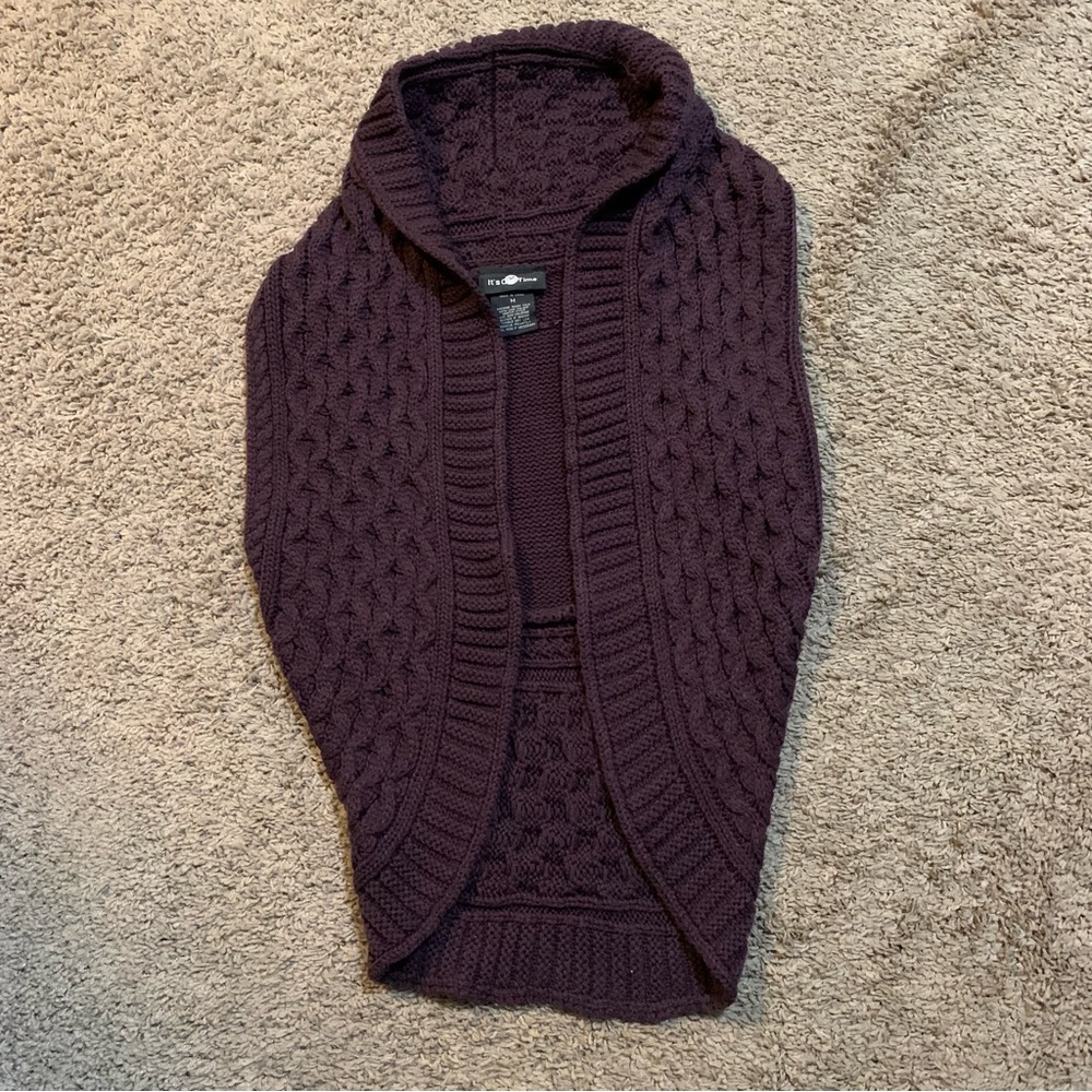 It’s Our Time Purple Open Front Sweater Vest Medium